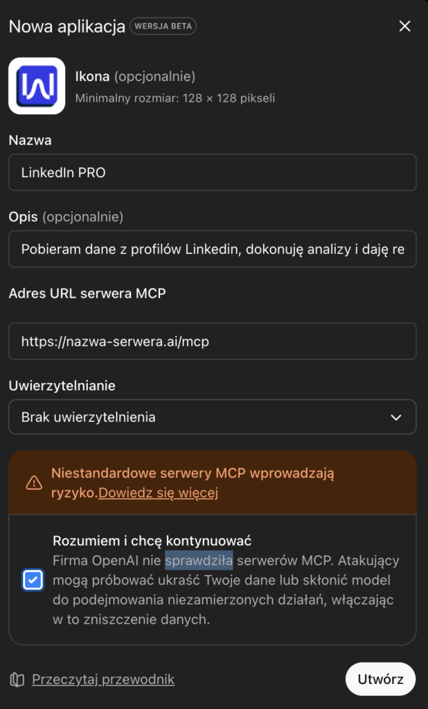 aplikacja MCP chat gpt