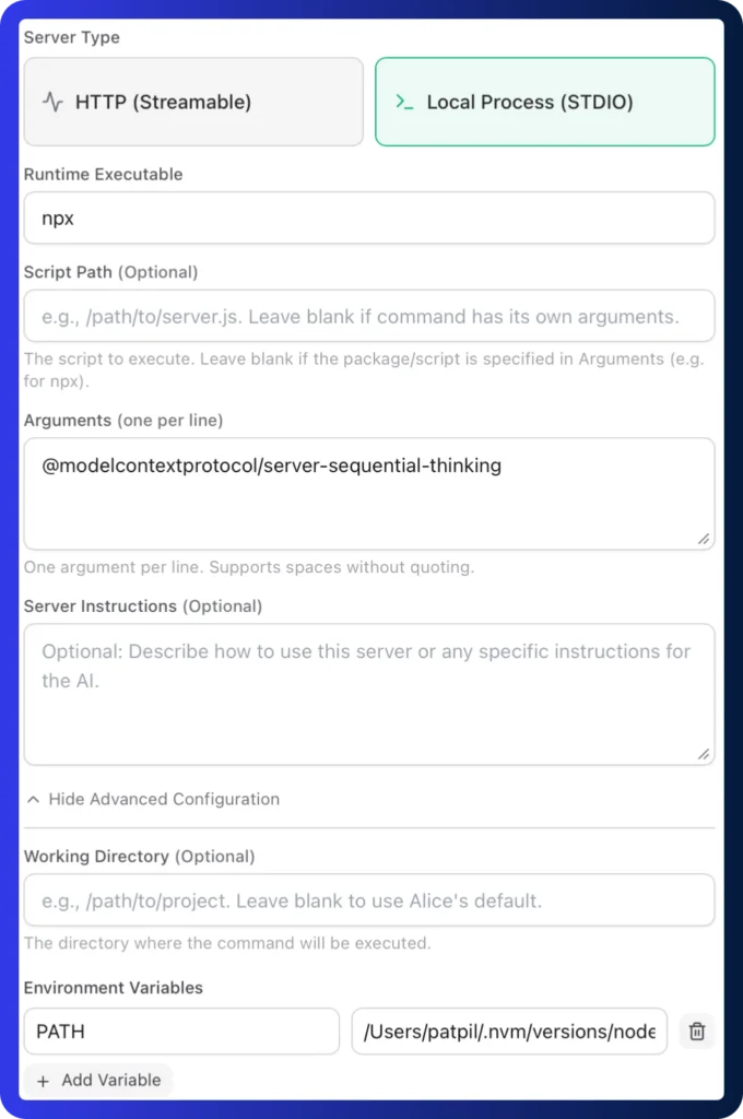 serwer lokalny Alice